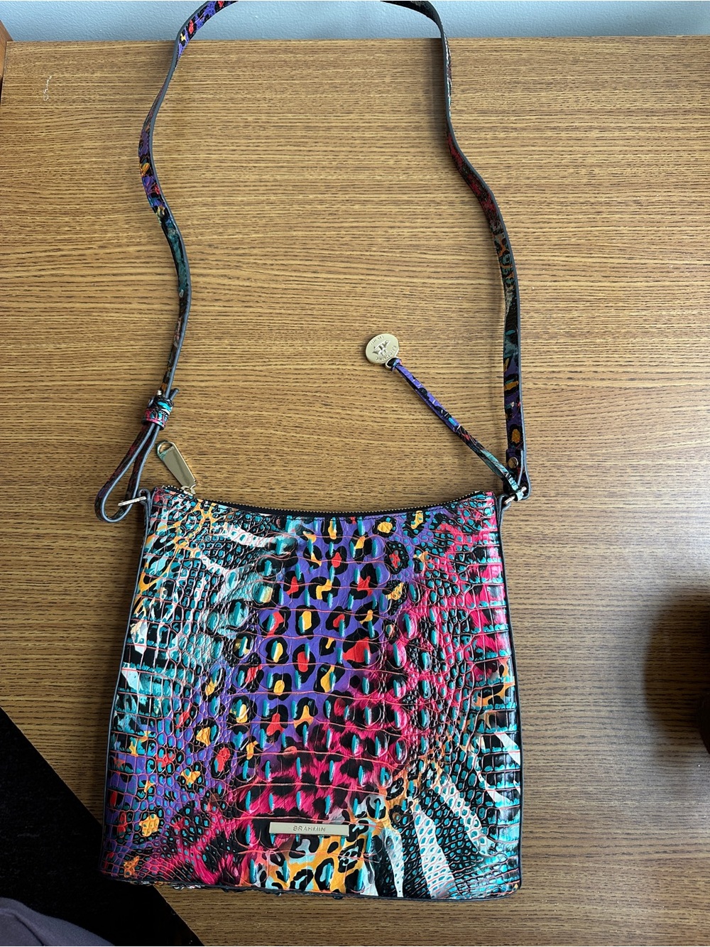 Brahmin Multicolor Croc-Embossed Crossbody - Pink, Teal & Yellow